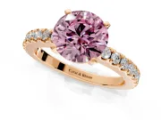 Solitaire Engagement Ring Setting for Fancy Pink Round Cut Center with Single Row Accent Band and Prong Head in Rose Gold