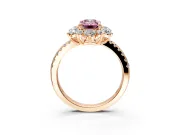 Floral Halo Engagement Ring Setting for Fancy Pink Emerald Cut Center with Pave Accents and Prong Head in Rose Gold