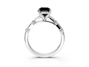 Baguette Engagement Ring Setting for Fancy Black Cushion Cut Center with Alternating Bar-Set Band and Prong Head in Sterling Silver