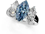 3 Stone Engagement Ring Setting for Fancy Blue Marquise Center with Raised Basket Heads and Prong Head in Platinum
