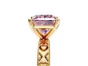 Solitaire Engagement Ring Setting for Fancy Pink Princess Cut Center with XO Engraved Band and Prong Head in Yellow Gold