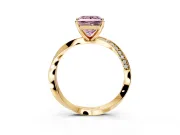 Side Accent Engagement Ring Setting for Fancy Pink Princess Cut Center with Accent Shoulders and Prong Head in Yellow Gold