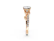 Leaf Motif Engagement Ring Setting for Princess Cut Center with Pave Band and Prong Head in Rose Gold