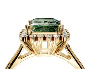 Starburst Halo Engagement Ring Setting for Fancy Green Princess Cut Center with Thin Round-Wire Band and Prong Head in Yellow Gold