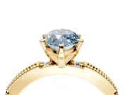 Solitaire Engagement Ring Setting for Fancy Blue Marquise Center with Milgrain-Edged Pave Band and Prong Head in Yellow Gold