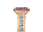 Solitaire Engagement Ring Setting for Fancy Pink Emerald Cut Center with Channel Band and Double Claw Prong Head in Rose Gold