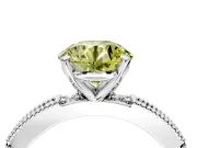 Solitaire Engagement Ring Setting for Fancy Yellow Round Cut Center with Milgrain-Edged Pave Band and Prong Head in Platinum
