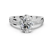 Solitaire Engagement Ring Setting for Oval Center with Princess Cut Channel Band and Prong Head in White Gold