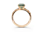 Cluster Engagement Ring Setting for Fancy Green Princess Cut Center with Round Cut Accent Band and Prong Head in Rose Gold