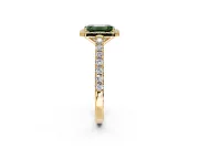 Halo Engagement Ring Setting for Fancy Green Emerald Cut Center with Full Pave Band and Prong Head in Yellow Gold