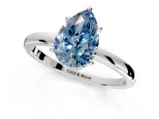 Hidden Halo Engagement Ring Setting for Fancy Blue Pear-Shaped Center with Plain Band and Tall Prong Head in Platinum