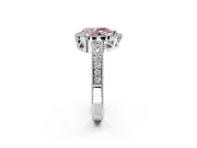 Milgrain Halo Engagement Ring Setting for Fancy Pink Pear-Shaped Center with Wide Pave Band and Prong Head in Sterling Silver