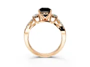 3 Stone Engagement Ring Setting for Fancy Black Cushion Cut Center with Pave Split Shank and Prong Head in Rose Gold