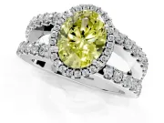 Halo Engagement Ring Setting for Fancy Yellow Oval Center with Wide-Open Pave Split Shank and Prong Head in Platinum