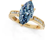 Solitaire Engagement Ring Setting for Fancy Blue Marquise Center with Milgrain-Edged Pave Band and Prong Head in Yellow Gold