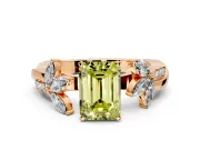 Floral Engagement Ring Setting for Fancy Yellow Emerald Cut Center with Trailing Marquise Accents and Prong Head in Rose Gold