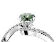 Solitaire Engagement Ring Setting for Fancy Green Pear-Shaped Center with Pave Bypass Swirl Band and Prong Head in White Gold