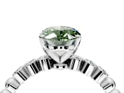 Solitaire Engagement Ring Setting for Fancy Green Oval Center with Bezel-Dot Beaded Band and Prong Head in Platinum