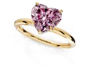 Hidden Halo Engagement Ring Setting for Fancy Pink Heart-Shaped Center with Thin Rounded Band and Prong Head in Yellow Gold