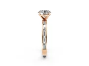 Solitaire Engagement Ring Setting for Round Cut Center with Channel Baguette Band and Prong Head in Rose Gold