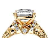 Solitaire Engagement Ring Setting for Asscher Cut Center with Filigree Accent Basket and Prong Head in Yellow Gold