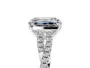 Solitaire Engagement Ring Setting for Emerald Cut Center with Twisted Pave Split Shank and Prong Head in Platinum