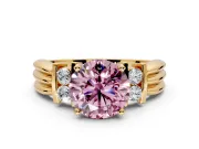 Solitaire Engagement Ring Setting for Fancy Pink Round Cut Center with Grooved Bar Accent Band and Prong Head in Yellow Gold