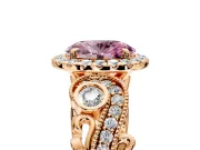 Milgrain Halo Engagement Ring Setting for Fancy Pink Oval Center with Shoulder Bezels and Prong Head in Rose Gold