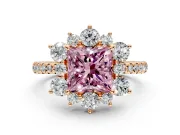 Floral Halo Engagement Ring Setting for Fancy Pink Princess Cut Center with Pave Accents and Prong Head in Rose Gold