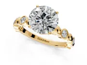 Solitaire Engagement Ring Setting for Round Cut Center with Beaded Bezel Station Band and Prong Head in Yellow Gold