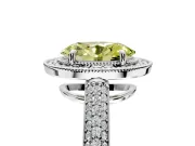 Milgrain Halo Engagement Ring Setting for Fancy Yellow Oval Center with Three-Sided Pave Band and Prong Head in Platinum
