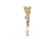 Leaf Motif Engagement Ring Setting for Fancy Yellow Asscher Cut Center with Pave Band and Prong Head in Rose Gold