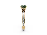 Solitaire Engagement Ring Setting for Fancy Green Cushion Cut Center with Channel Baguette Band and Prong Head in Yellow Gold
