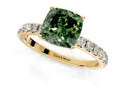 Solitaire Engagement Ring Setting for Fancy Green Cushion Cut Center with Large Accent Band and Prong Head in Yellow Gold