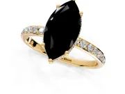 Hidden Halo Engagement Ring Setting for Fancy Black Marquise Center with Pave Band and Prong Head in Yellow Gold
