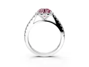 Halo Engagement Ring Setting for Fancy Pink Round Cut Center with Full Pave Band and Prong Head in White Gold