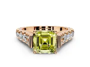 Solitaire Engagement Ring Setting for Fancy Yellow Asscher Cut Center with Pave Cathedral Shoulders and Prong Head in Rose Gold