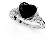 Solitaire Engagement Ring Setting for Fancy Black Heart-Shaped Center with Filigree Band and Prong Head in Sterling Silver