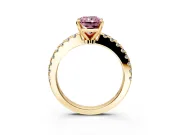Solitaire Engagement Ring Setting for Fancy Pink Radiant Cut Center with Single Row Accent Band and Prong Head in Yellow Gold
