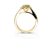 Halo Engagement Ring Setting for Fancy Yellow Heart-Shaped Center with Full Pave Band and Prong Head in Yellow Gold