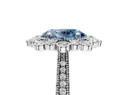 Milgrain Halo Engagement Ring Setting for Fancy Blue Oval Center with Bezel Point Accents and Prong Head in Platinum