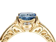 Floral Engagement Ring Setting for Fancy Blue Princess Cut Center with Four Accent Clusters and Prong Head in Yellow Gold
