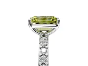 Solitaire Engagement Ring Setting for Fancy Yellow Emerald Cut Center with Round Cut Pave Band and Prong Head in Platinum