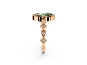 Milgrain Bezel Engagement Ring Setting for Fancy Green Marquise Center with Marquise Stations and Bezel Head in Rose Gold