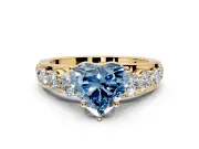 Solitaire Engagement Ring Setting for Fancy Blue Heart-Shaped Center with Graduated Shared Prongs and Prong Head in Yellow Gold