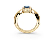 Halo Engagement Ring Setting for Fancy Blue Emerald Cut Center with Tapered Plain Band and Prong Head in Yellow Gold