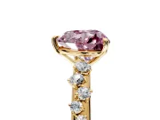 Cluster Engagement Ring Setting for Fancy Pink Heart-Shaped Center with Round Cut Accent Band and Prong Head in Yellow Gold