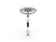 Halo Engagement Ring Setting for Fancy Pink Asscher Cut Center with Milgrain Bezel Rim, Plain Band and Prong Head in White Gold
