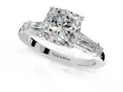 Bar-Set Engagement Ring Setting for Cushion Cut Center with Tapered Baguette Accents and Prong Head in Platinum