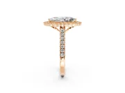 Milgrain Floral Halo Engagement Ring Setting for Marquise Center with Pave Band and Prong Head in Rose Gold